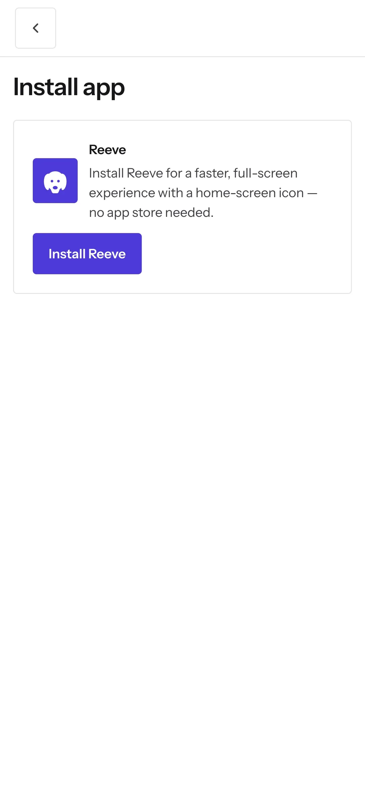 Install app on a phone, with the Install Reeve button